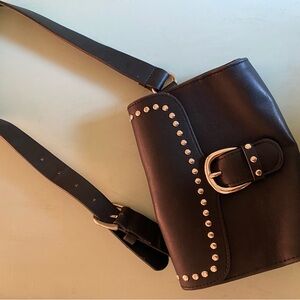 Black Studded Leather waist Bag